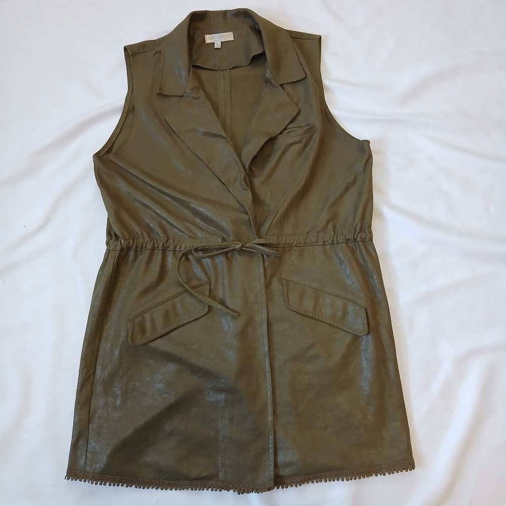 L Women's Solitaire Suede Olive Green Vest